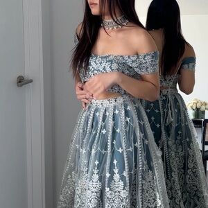 Lehenga Choli, Teal & Silver Accent